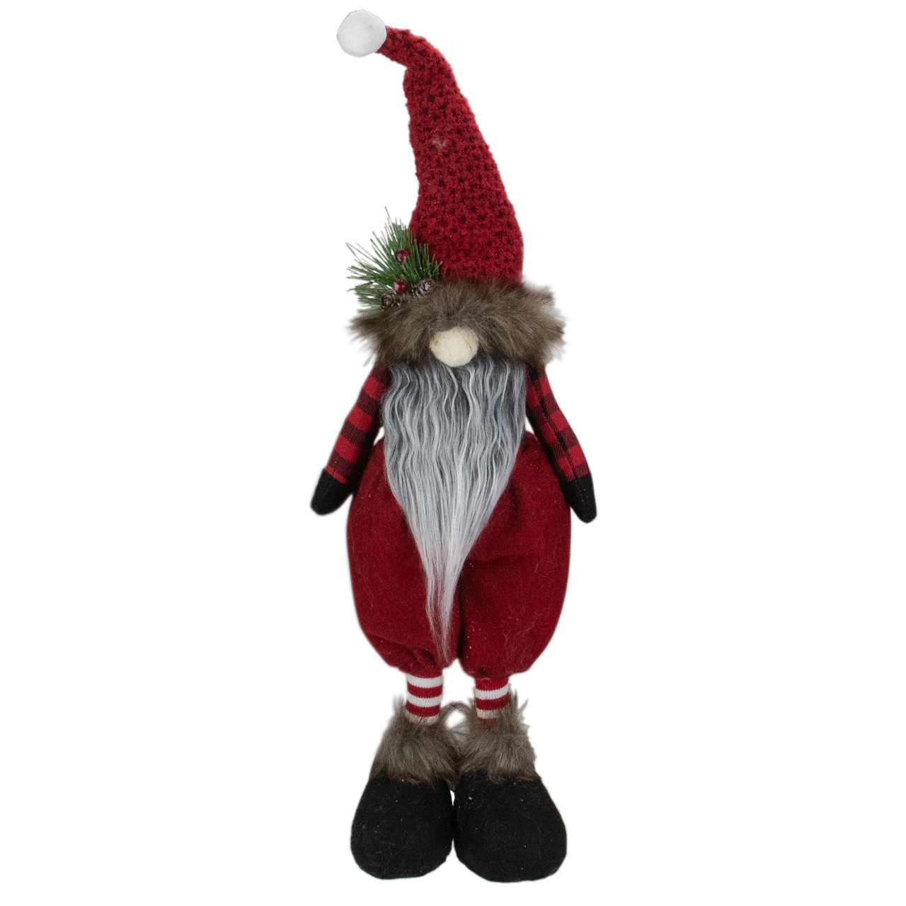 Standing Buffalo Plaid Gnome with Berry Pine Christmas Figure - 17"