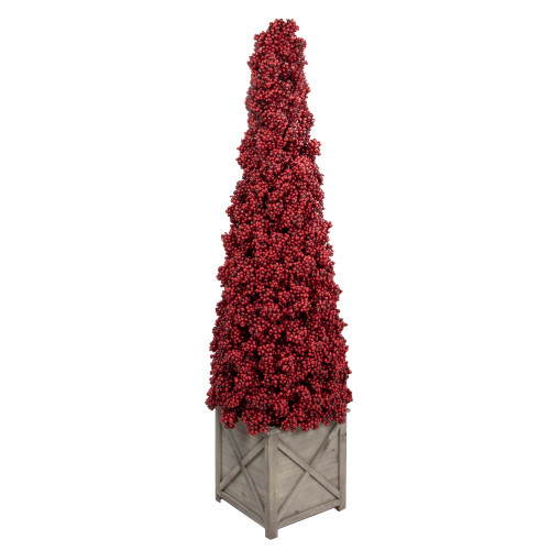 50" Red Berry Cone Potted Christmas Topiary