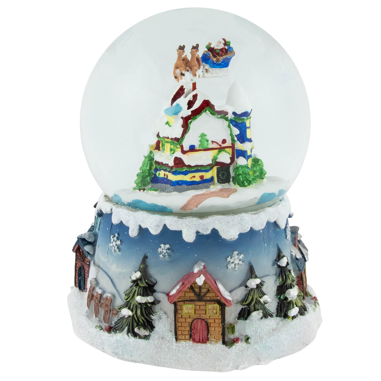 Santa Claus on Sleigh Snowy Village Musical Christmas Water Globe - 5.5"