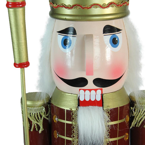 48" Burgundy and White Wooden Christmas Nutcracker King with Scepter