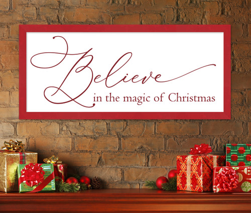 Oversize Believe in the Magic of Christmas 19" x 43.5" Framed Christmas Wall Decor  Sign Poster in a Red Wooden Frame with UV Acrylic and Hangers