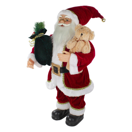 2' Standing Santa Christmas Figure with a Plush Bear