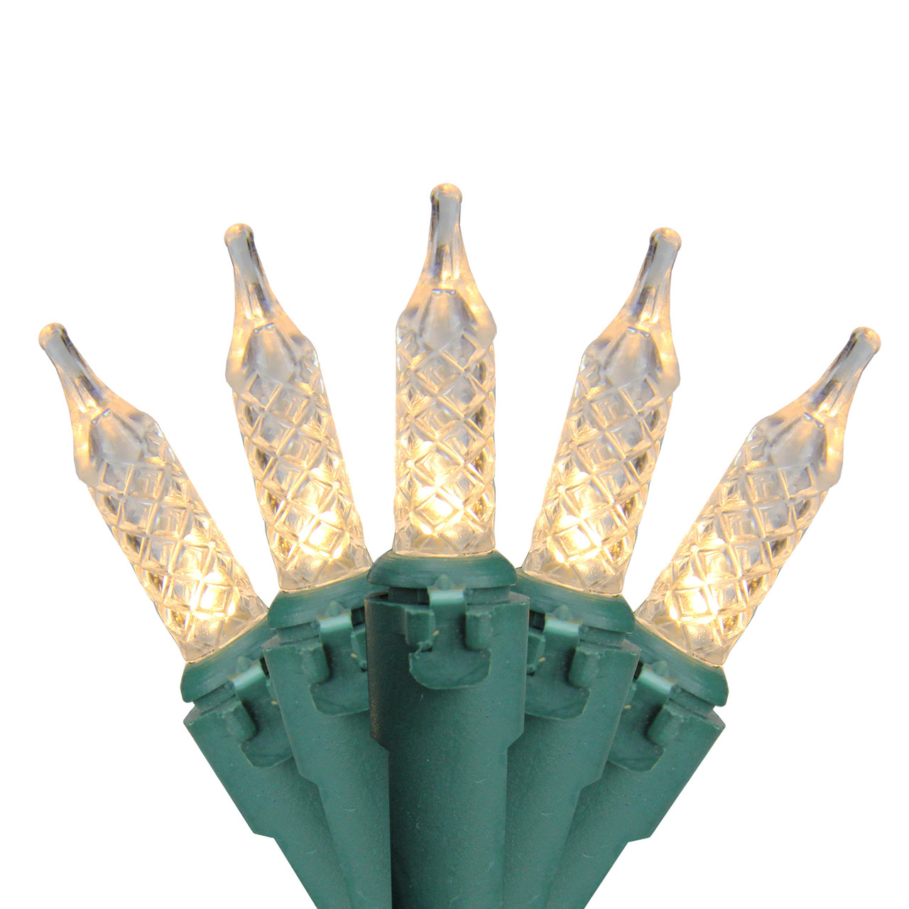 200 Clear LED Faceted M5 Christmas Lights - 62ft Green Wire