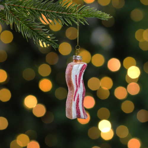 3.5" Pink and White Strip of Bacon Glass Christmas Ornament