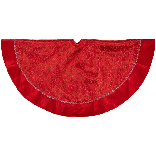 48" Red Glittered Swirl Christmas Tree Skirt
