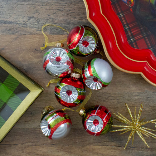 6ct Silver and Red 2-Finish Retro Reflector Christmas Ball Ornaments 2.75" (55mm)