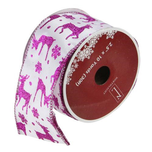 Glistening Purple Reindeer and Star Christmas Wired Craft Ribbon 2.5" x 10 Yards