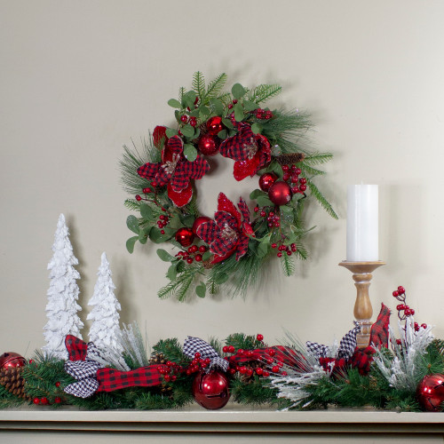 Magnolia and Red Berries Artificial Christmas Wreath - 22-Inch, Unlit