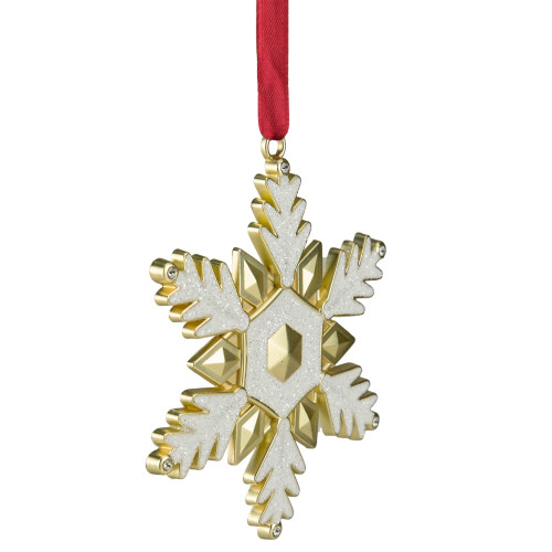 3.5" White Brass-Plated Snowflake Christmas Ornament with European Crystals