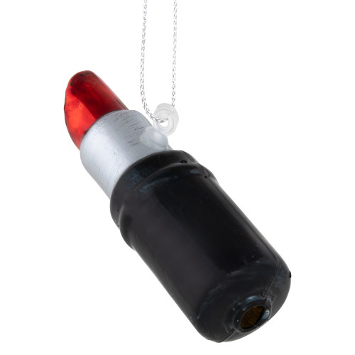 3.75" Black and Red Lipstick Glass Christmas Ornament