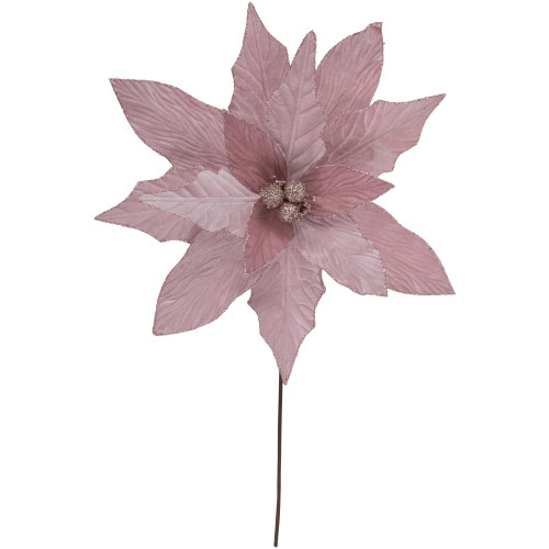 24" Glittered Pink Poinsettia Christmas Stem Spray