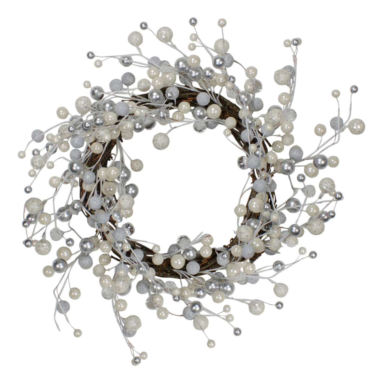 Silver and White Ball Ornaments Christmas Wreath, 20-Inch, Unlit