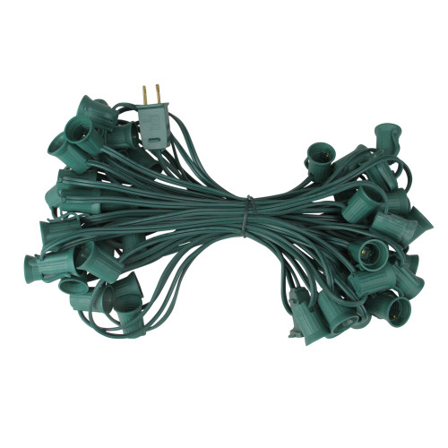 Commercial C9 Christmas Light Socket Set - 50' - Green - 12" Spacing