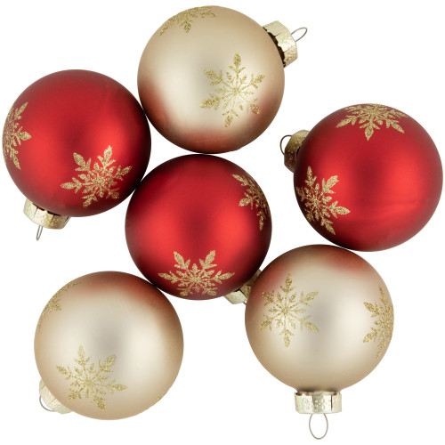 6ct Red and Gold Snowflake Glass Ball Christmas Ornaments 2.5"