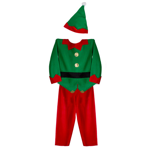 24" Red and Green Elf Boy's Costume With a Christmas Santa Hat - 4-6 Years