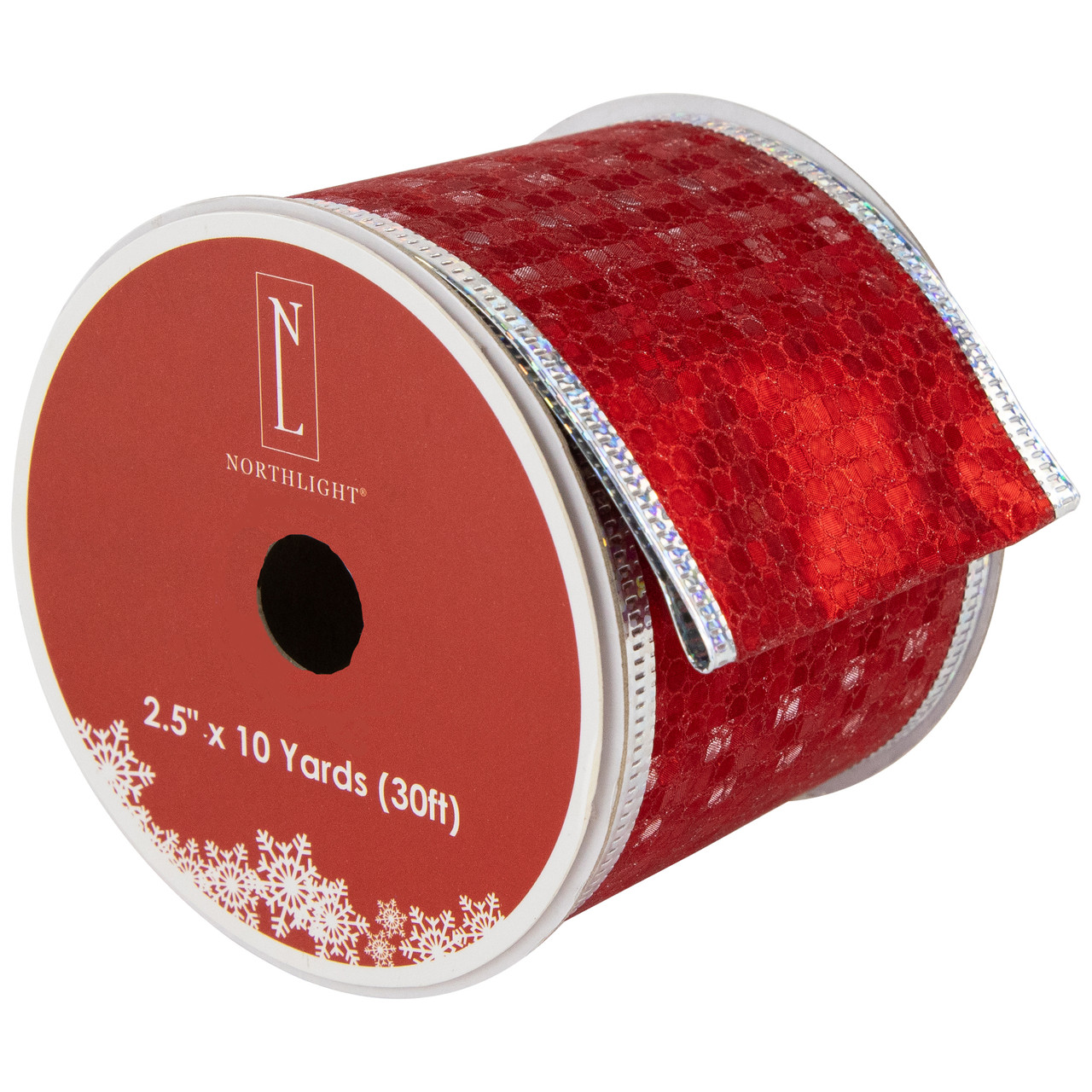 Shimmery Red and Silver Horizontal Wired Christmas Craft Ribbon 2.5" x 10 Yards