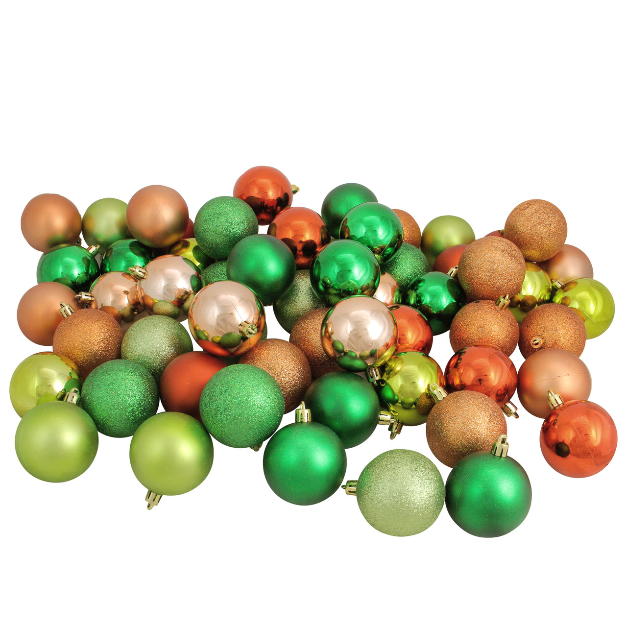 60ct Green, Orange, Almond Shatterproof 3-Finish Christmas Ball Ornaments 2.5" (60mm)