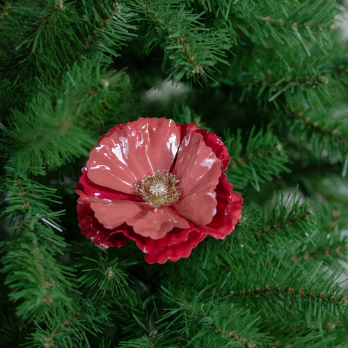 4.75" Shiny Coral Pink Poppy Clip Christmas Ornament