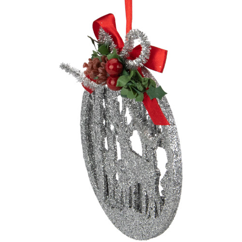 4.5-Inch 2-D Silver Glitter Reindeer Family Silhouette Christmas Ornament