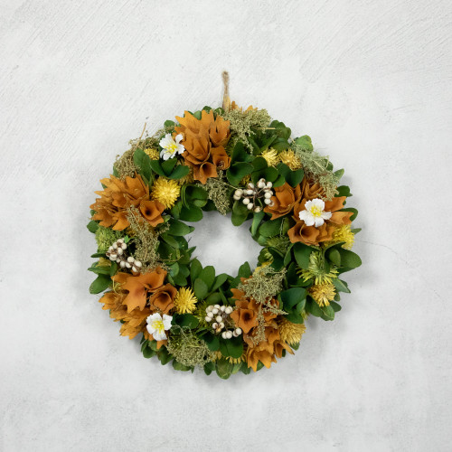 Mixed Floral Artificial Spring Wreath - 11" - Orange
