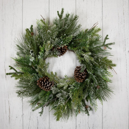 Frosted Mixed Pine and Cedar Artificial Christmas Wreath - 28" - Unlit