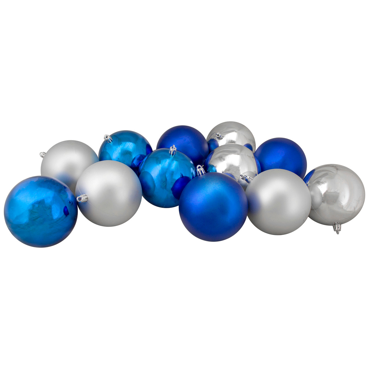 12ct Silver and Blue 2-Finish Shatterproof Ball Christmas Ornaments 4"