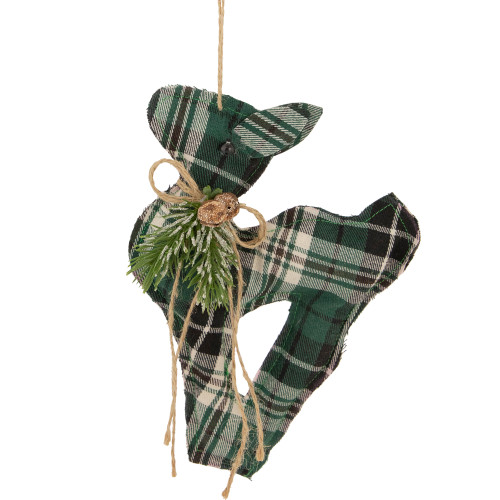Plaid Deer with Pine Christmas Ornament - 7.75" - Green