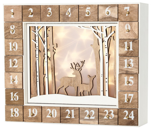 BRUBAKER Reusable Wooden Advent Calendar to Fill - White Winter Landscape with LED Lighting - DIY Christmas Calendar 13.98 x 2.36 x 10.63 inches