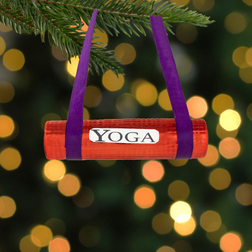 4.25" Shiny Red Yoga Mat Glass Christmas Ornament
