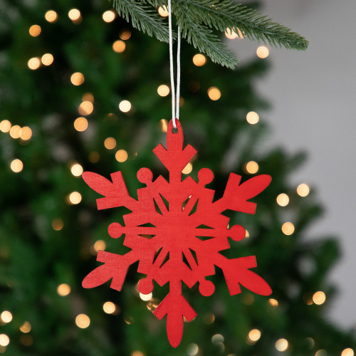 7.75" Red Snowflake Hanging Wooden Christmas Ornament
