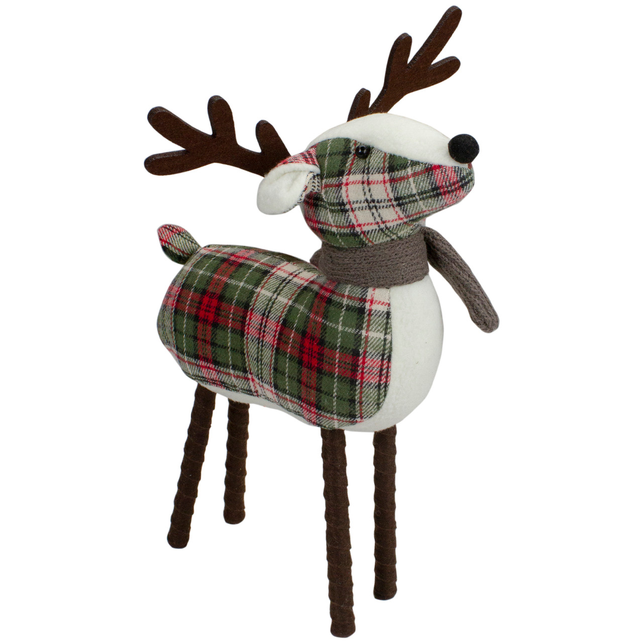 Standing Plaid Reindeer Christmas Decoration - 13.5" - Red, Green and Brown