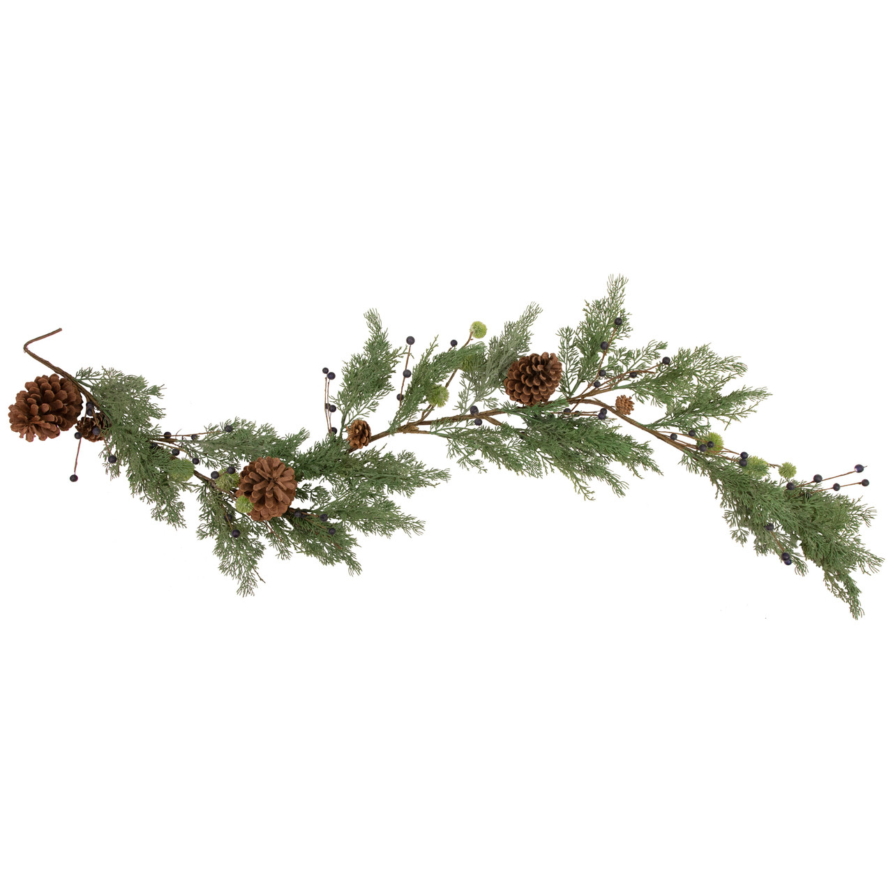 5' x 10" Pine and Blueberry Christmas Garland with Pinecones, Unlit