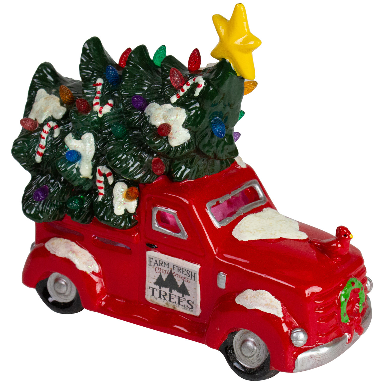 LED Lighted Vintage Truck Hauling Christmas Tree - 8" - Red
