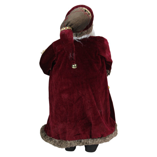 24" Burgundy Santa Claus with Teddy Bear Christmas Figure