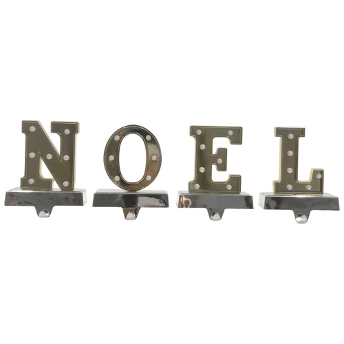 LED Lighted "NOEL" Christmas Stocking Holder - 6.5" - Gold and Silver - Set of 4