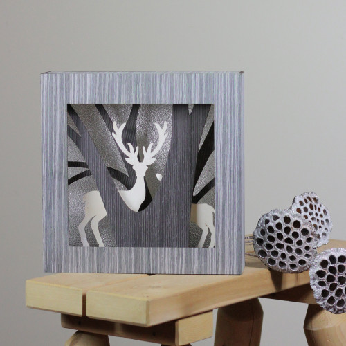 Glittered Woodland Deer Silhouette Box Framed Christmas Decoration - 12"