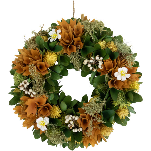 Mixed Floral Artificial Spring Wreath - 11" - Orange
