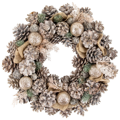 Glittered Pine and Burlap Bows Artificial Christmas Wreath - 13.75" - Unlit