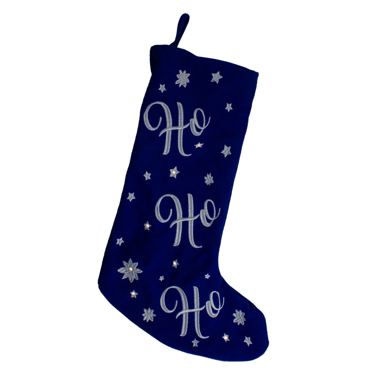 18" LED Blue Stocking "Ho, Ho, Ho" with White Snowflakes