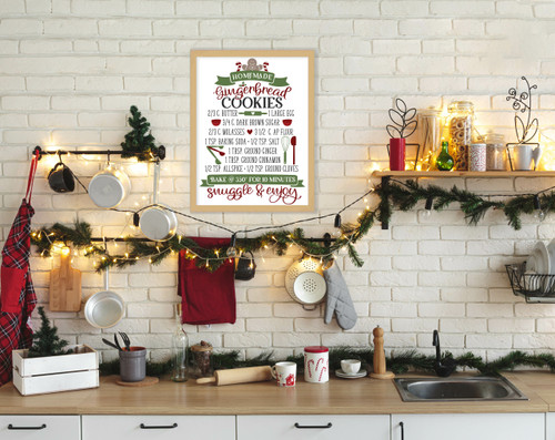 Gingerbread Cookie Recipe 13.5" x 17.5" Framed Christmas Wall Decor Art Print Sign Poster in a Natural Wooden Frame with UV Acrylic and Hangers