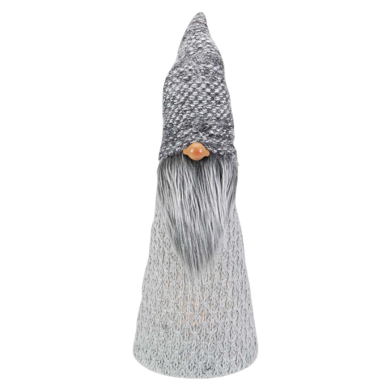 LED Lighted Knitted Gnome Christmas Decoration - 16" - Gray