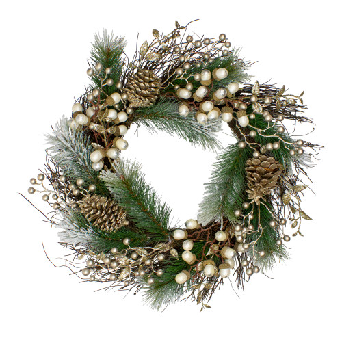 Acorn and Pine Cone Flocked Pine Needle Artificial Christmas Wreath - 22" - Unlit