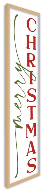 Merry Christmas Tall 10" x 43.5" Framed Christmas Wall Decor Art Print Sign Poster in a Natural Wooden Frame with UV Acrylic and Hangers