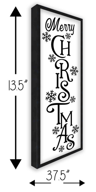 Merry Christmas Snowflakes 13.5" x 37.5" Framed Christmas Wall Decor Art Print Sign Poster in a Black Wooden Frame with UV Acrylic and Hangers