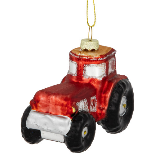 3.5" Red Tractor Glass Christmas Ornament