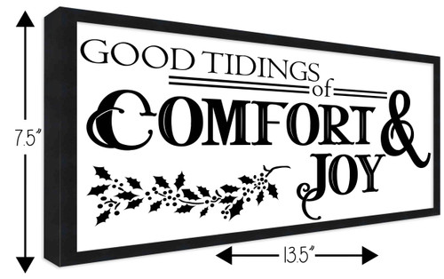 Good Tiding of Comfort and Joy 7.5" x 13.5" Framed Christmas Wall Decor Art Print Sign Poster in a Black Wooden Frame with UV Acrylic and Hangers