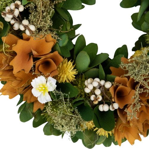 Mixed Floral Artificial Spring Wreath - 11" - Orange