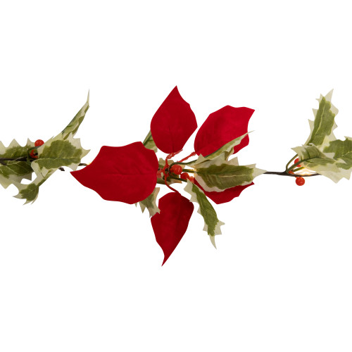 Pre-Lit Battery Operated Holly and Berry Christmas Garland - 7.5' x 5" - Warm White Lights