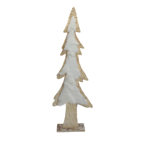 Snowy Wooden Tree Christmas Decoration - 14.5" - Beige and White