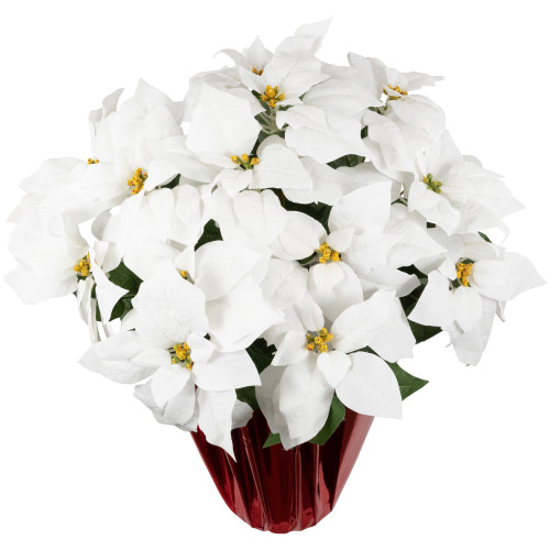 Artificial Christmas Poinsettia in Wrapped Base - 26" - White
